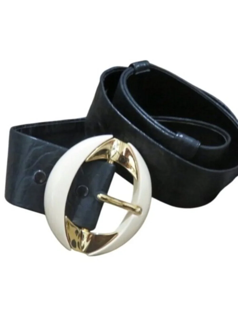 Alexis Kirk Vintage snakeskin leather Navy Gold embellished belt 39